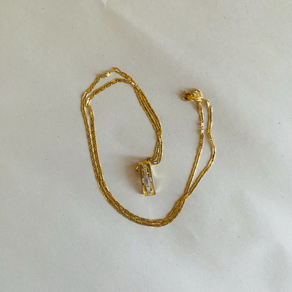 14KT Gold Bar Pendant Necklace With 21.5" 14 KT Gold Chain 6 Grams - Picture 2 of 11